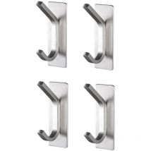 Lot de 4 supports de salle de bain, autocollants, acier inoxydable, argent