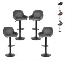 Wyctin - Hofuton Lot de 4 Tabouret de Bar en Velours Hauteur D'assise Réglable 52-72 cm pour Bar Salle à Manger Salon - Gris