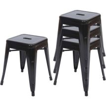 Décoshop26 - Lot de 4 tabourets bas design industriel empilables en métal noir 040005235