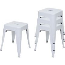 Décoshop26 - Lot de 4 tabourets bas en métal blanc design industriel empilable 040007583