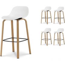 Kosmi - Lot de 4 tabourets de bar blancs style scandinave avec pieds effet bois en métal - Hauteur 66cm