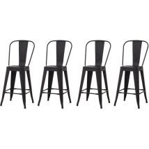 Lot de 4 tabourets de bar industriel avec dossier hauteur assise 63 cm métal noir - Noir