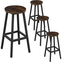 Klihome - Lot de 4 Tabourets de Bar Siège Rond en Bois d'Ingénierie - Structure Métallique - Tabouret Fixe Haut - Chaise Haute Cuisine - Repose-Pieds