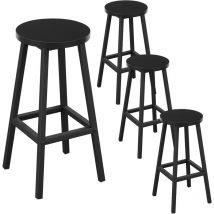 Lot De 4 Tabourets De Bar Klihome Siège Rond En Bois D'Ingénierie - Structure Métallique - Tabouret Fixe Haut - Chaise Haute Cuisine - Repose-pieds - 