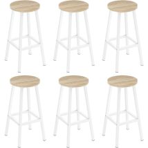 Klihome - Lot de 6 Tabourets de Bar Siège Rond en Bois d'Ingénierie - Structure Métallique - Tabouret Fixe Haut - Chaise Haute Cuisine - Repose-Pieds