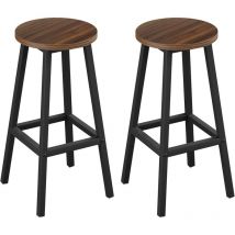 Klihome - Lot de 2 Tabourets de Bar Siège Rond en Bois d'Ingénierie - Structure Métallique - Tabouret Fixe Haut - Chaise Haute Cuisine - Repose-Pieds