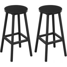 Klihome - Lot de 2 Tabourets de Bar Siège Rond en Bois d'Ingénierie - Structure Métallique - Tabouret Fixe Haut - Chaise Haute Cuisine - Repose-Pieds
