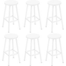 Klihome - Lot de 6 Tabourets de Bar Siège Rond en Bois d'Ingénierie - Structure Métallique - Tabouret Fixe Haut - Chaise Haute Cuisine - Repose-Pieds