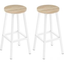 Klihome - Lot de 2 Tabourets de Bar Siège Rond en Bois d'Ingénierie - Structure Métallique - Tabouret Fixe Haut - Chaise Haute Cuisine - Repose-Pieds