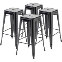 Oviala - Lot de 4 tabourets de bar en acier noir mat