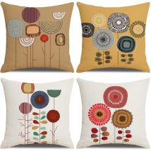 Lot de 4 taies d'oreiller à motifs de fleurs et de plantes, taies d'oreiller en coton et lin