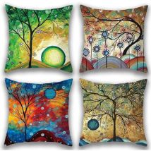 Lot de 4 taies d'oreiller à motifs de fleurs et de plantes, taies d'oreiller en coton et lin