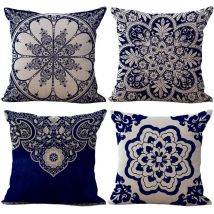 Lot de 4 taies d'oreiller en coton et lin imprimées, housses d'oreiller, taies d'oreiller pour canapé, protections de cônes d'oreiller