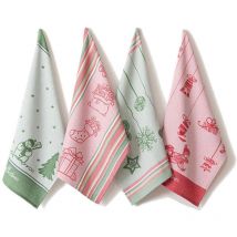 Lot de 4 Torchons imprimés Noël 50 x 70 cm