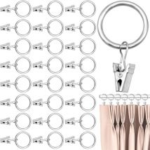 Fei Yu - Lot de 40 anneaux de rideaux avec clips anneaux de rideaux en métal inoxydable diamètre intérieur 25 mm pour rideaux et tringles à rideaux