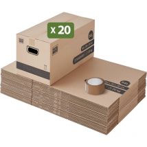 Pack And Move - Lot 20 cartons déménagement stockage standard - 60 x 30 x 30 cm - Poignées renforcées - 1 adhésif offert