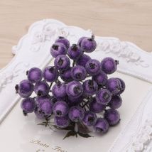 Lot de 40 mini fleurs artificielles décoratives de Noël, fruits, baies, houx et givrées