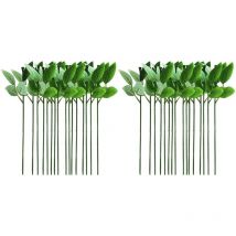 Lot de 40 tiges de roses artificielles pour composition florale à faire soi-même, tiges florales avec feuilles