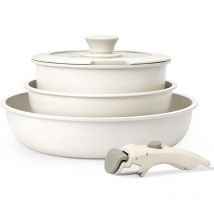 Coocheer - Lot de 5 casseroles et poêles avec poignée amovible, avec revêtement anti-adhésif, compatible avec plaques à induction, passent au