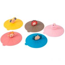 Lot de 5 couvercles de tasse en silicone de dessin animé, couvercle de tasse étanche anti-poussière, couvercle de tasse à boisson écologique