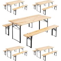 Lot de 5 ensembles table brasserie et bancs bois 177x80x76cm