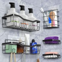 5er Set Duschregale und Haken, ohne Bohren, selbstklebende Wandregale, Badezimmer-Aufbewahrungsregal, Shampoo-Duschhalter, Schwarz