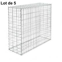 Le Poisson Qui Jardine - Lot de 5 Gabions En Métal Galvanisé, Robuste, Résistant, 100 x 100 x 30 cm - Acier