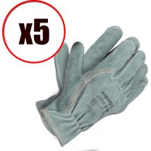 Lot de 5 paires de gants de travail cuir bovin pour milieu humide Greo EN388 Taille - Taille 9