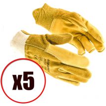 Lot de 5 paires de gants de travail et manutention cuir fleur de bovin EN388 Taille - Taille 11