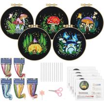 Lot de 5 kits de broderie au point de croix motif champignon animaux plantes fleurs diy kits de broderie pour débutants