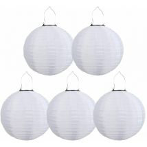 Lot de 5 lampions solaires led d'extérieur étanches - Pour jardin, église, jardin, fête, décoration (blanc, 30 cm)