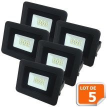 Lot de 5 led Projecteur Lampe 10W Noir 6000K IP65 Extra Plat