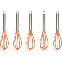 Lot de 5 mini fouets de cuisine en silicone avec poignées en acier inoxydable, batteur à œufs, batteur à lait, fouet ballon pour mélanger, remuer,