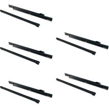 Lot de 5 jeux de coulisses a roulettes pour tiroir T30, drop lock, longueur 600mm, sortie partielle, Acier, Noir - Emuca