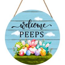 Lot de 5 panneaux de porte Joyeuses Pâques Couronnes en bois Crochets de porte lapin mignon Décorations de Pâques Panneaux muraux Bienvenue pour la