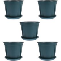 Lot de 5 pots de fleurs en plastique pour jardin, terrasse, extérieur, contenant des pots avec plateaux