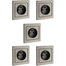 Zenitech - Lot de 5 prises 2 p+t - Inox brossé - Art'Flat