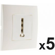 Lot de 5 prises TEL. 8 plots montés module large Blanc - Simplea