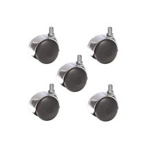 Lot de 5 Roulettes pivotantes JUMELÉE pour FAUTEUIL CHROMÉE diamètre 50 mm à tige filetée M10x15