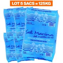 Paquete De 5 Bolsas De 25kg De Sal Fina Para Piscinas De Disolución Rápida Norma 16401 Conforme A La Norma Europea