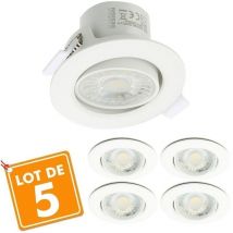 Lot de 5 Spots LED Encastrables Valence 8W Orientable Equ. 75W Température de Couleur: Blanc Chaud 3000K