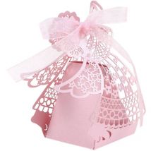 Feiyue - Lot de 50 boîtes à dragées de mariage en papier ajouré pour fille de dessin animé pour cadeaux, bonbons (rose)