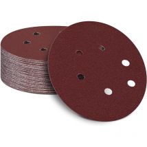 Lot de 50 disques abrasifs de 150 mm pour ponceuse excentrique grain 100, papier abrasif de 150 mm, 6 trous, bandes abrasives Velcro pour bois,