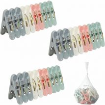 Lot de 50 pinces à linge antidérapantes en plastique élastique résistant avec anneaux durables, multicolores, coupe-vent, doux pour le séchage de la