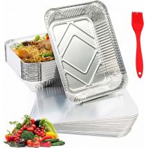 Lot de 50 plateaux en aluminium avec couvercles en aluminium plateaux jetables en aluminium pour la cuisson au gril - 600 ml