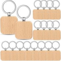 Feiyue - Lot de 50 porte-clés en bois vierges sculptés en bois brut pour clés