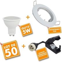 Eclairage Design - Lot de 50 Spot encastrable fixe complet blanc avec GU10 led de 5W eq 50W Température de Couleur: Blanc Froid 6000K