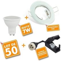 Arum Lighting - Lot de 50 Spot led encastrable complet Blanc Fixe avec Ampoule GU10 7W Température de Couleur: Blanc neutre 4000K