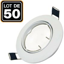 Europalamp - 50 Collerettes supports encastrables orientables Spot led rond blanc - Diametre 90mm - Trou de perçage 65mm