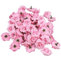 Lot de 50 têtes de fleurs de rose en soie pour embellissement d'album de vêtements et de chapeaux (rose)